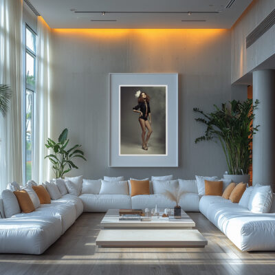 Shop 4 Framed portrait of 'Ethereal Elegance' by Liäns Jadän displayed in a modern, light-filled room.