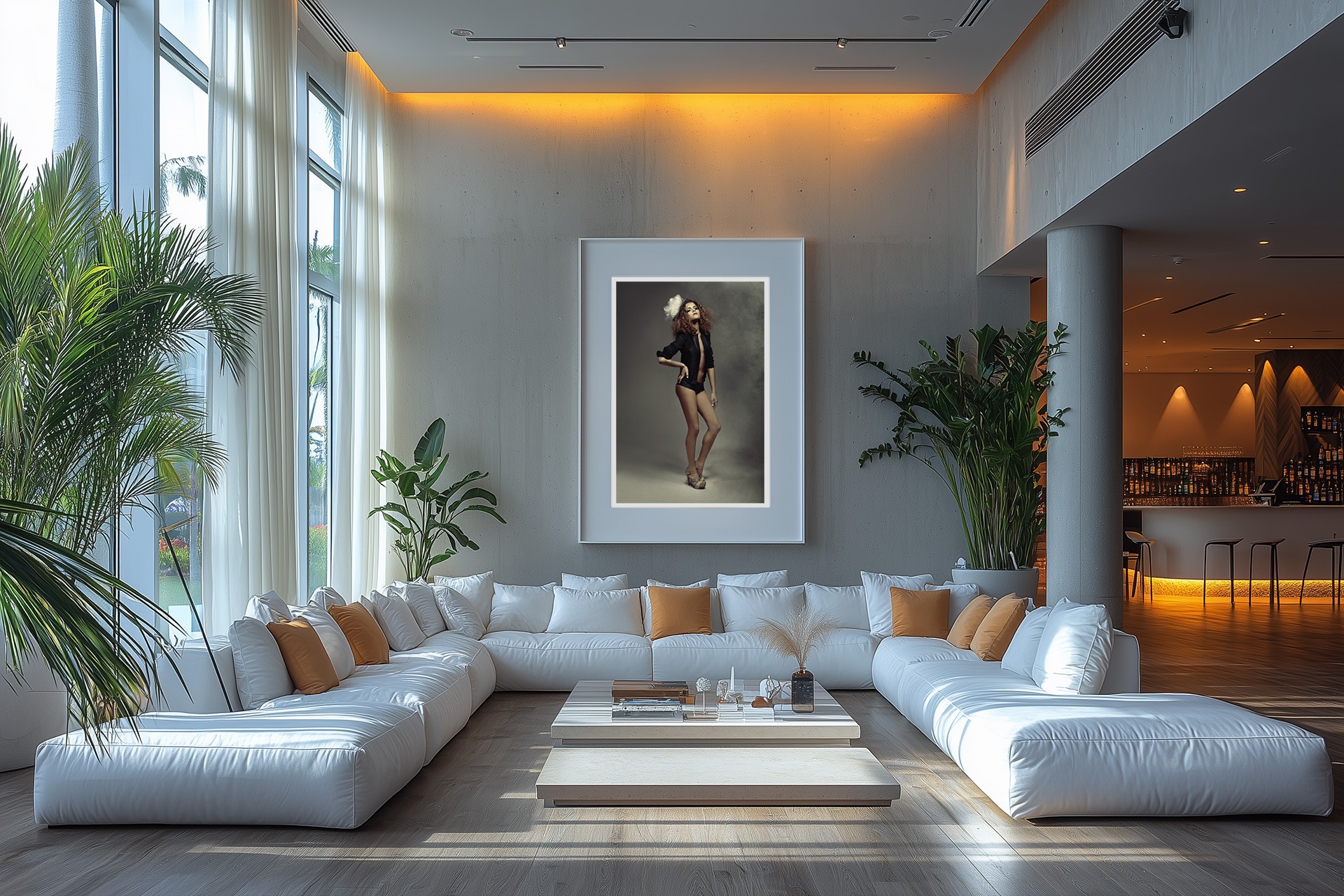 Ethereal Elegance 1 Framed portrait of 'Ethereal Elegance' by Liäns Jadän displayed in a modern, light-filled room.